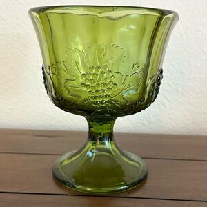 Vintage Indiana Green Glass Footed Dish